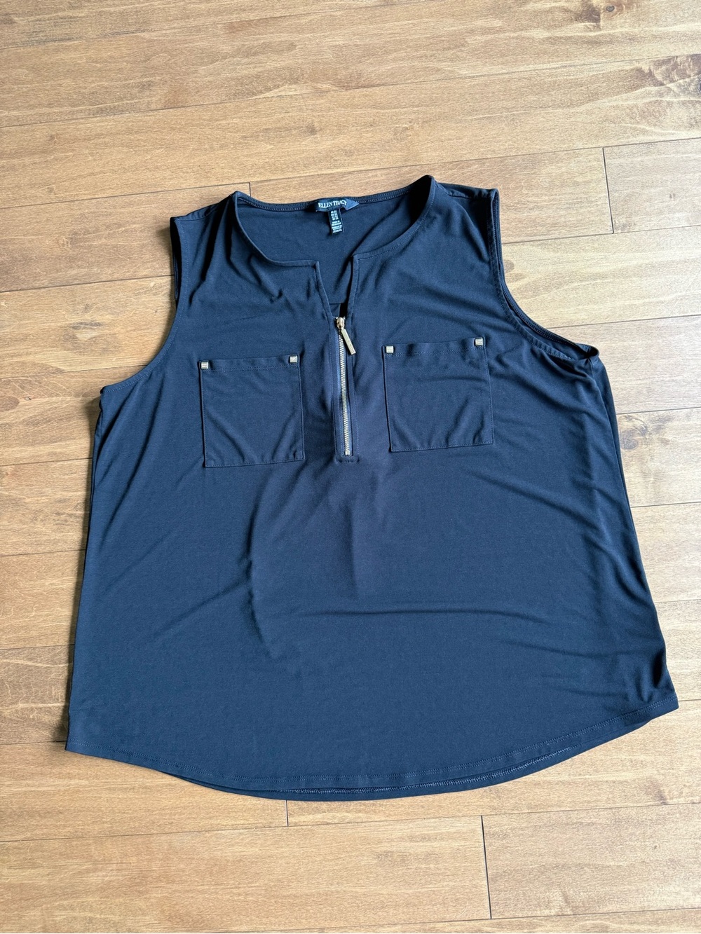 Ellen Tracy Black Sleeveless Zip-Front Pocket Tank